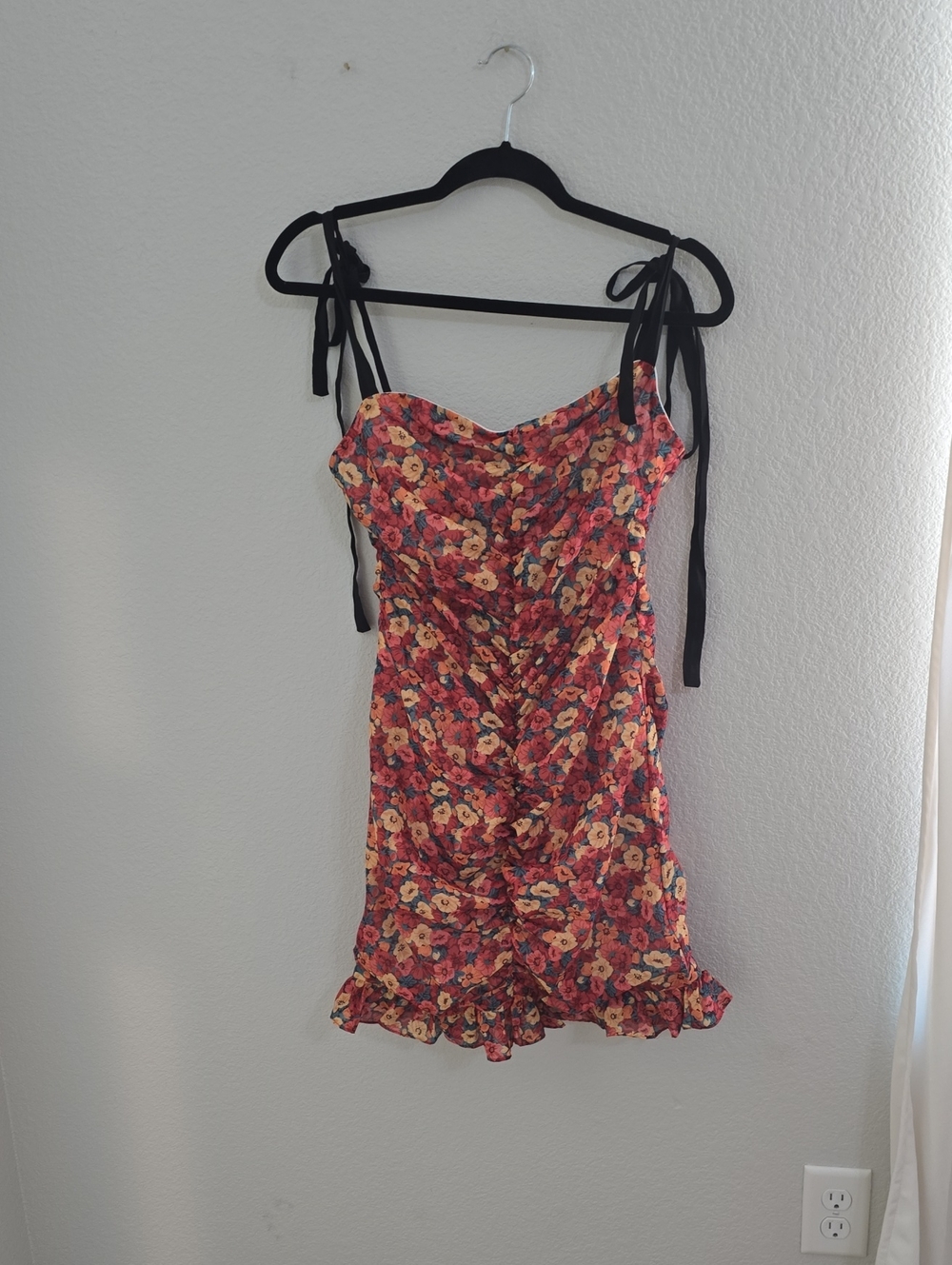Floral Tie-Shoulder Mini Dress in Red and Yellow